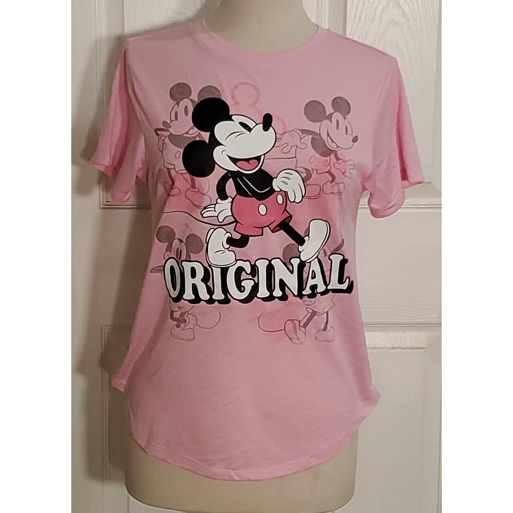 Mickey Mouse Shirt Medium 7-9 Original Juniors Pink Short Sleeve NEW